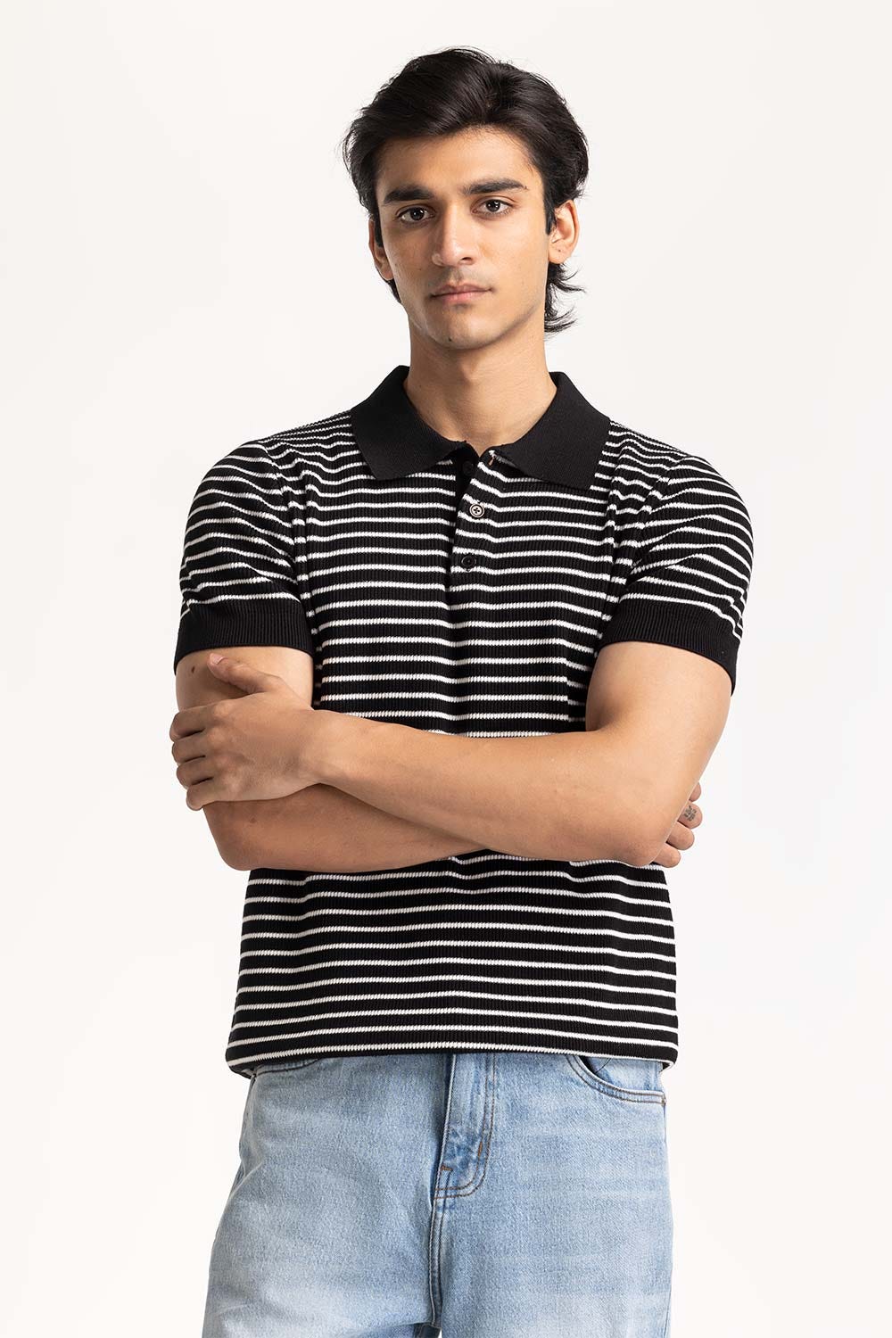 Striped Knit Polo MN-PSW-WS24-009
