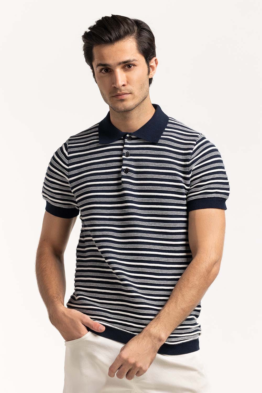 Striped Knit Polo MN-PSW-WS24-010