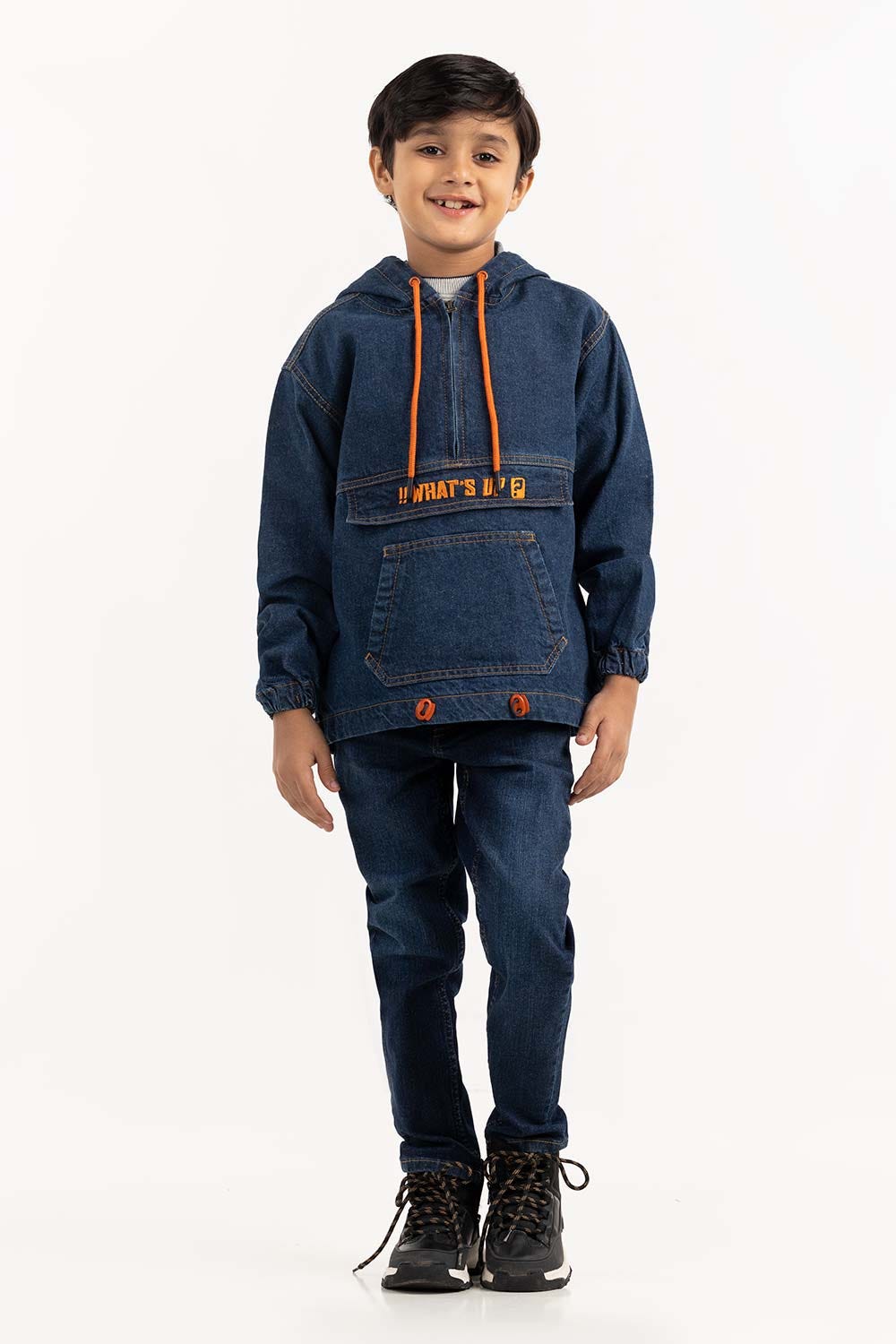 Toddler Boy Dark Blue Denim Jacket With Hood 224-310-051