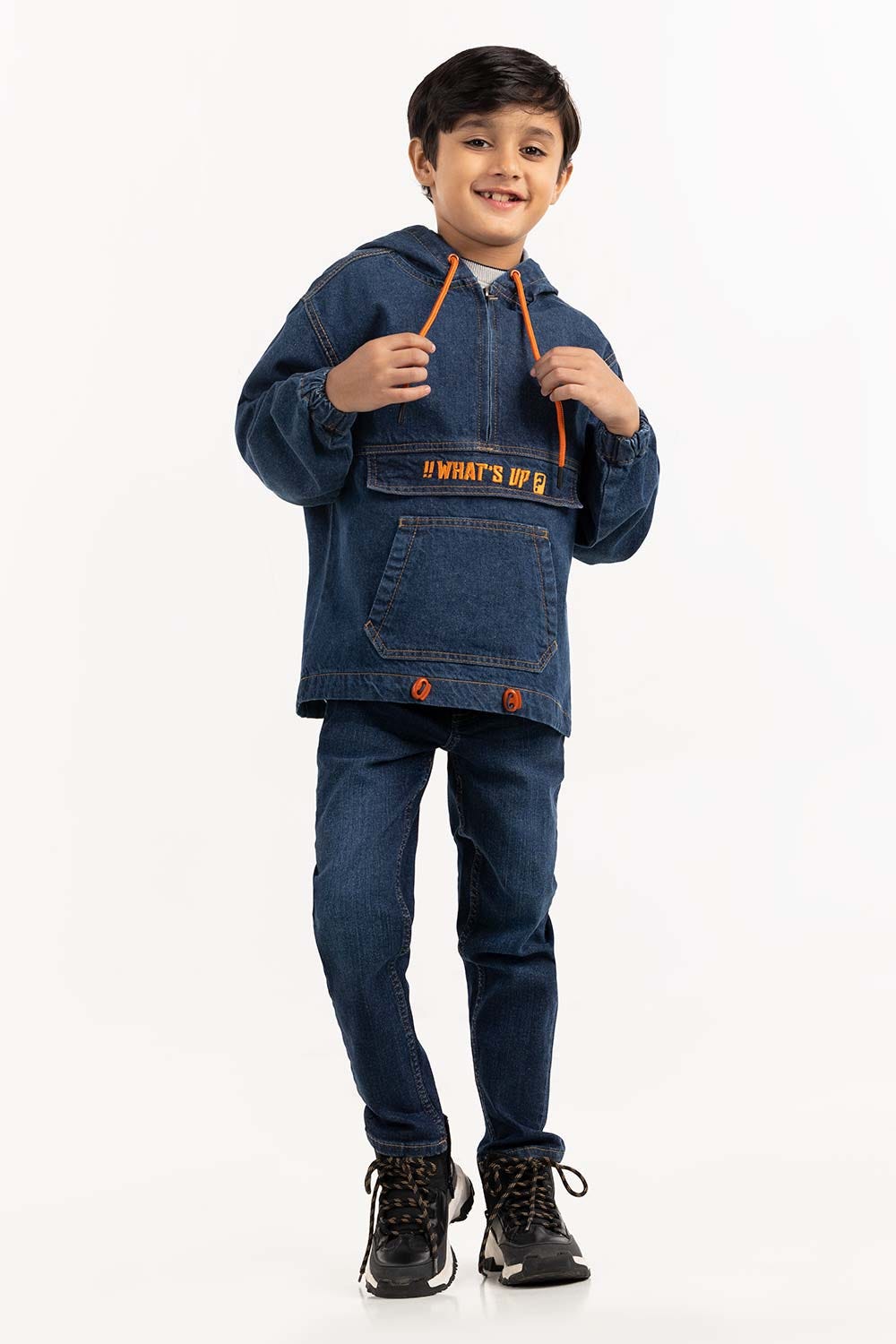Toddler Boy Dark Blue Denim Jacket With Hood 224-310-051