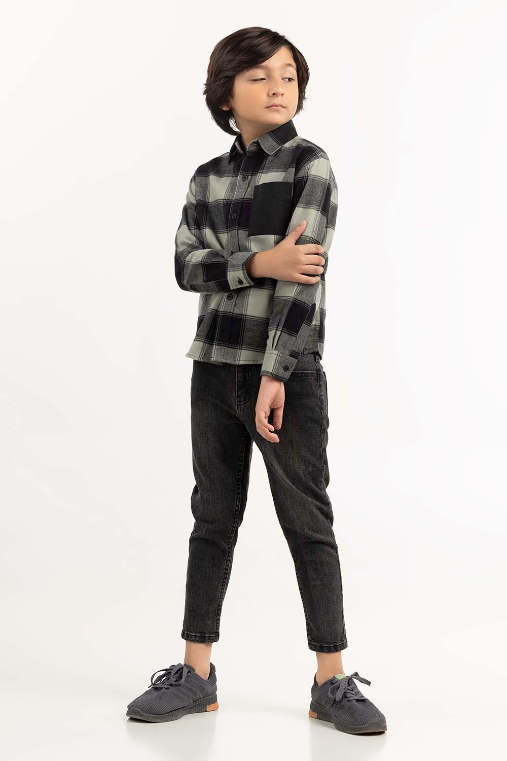 Toddler Boy Green And Black Casual Shirt 224-317-006