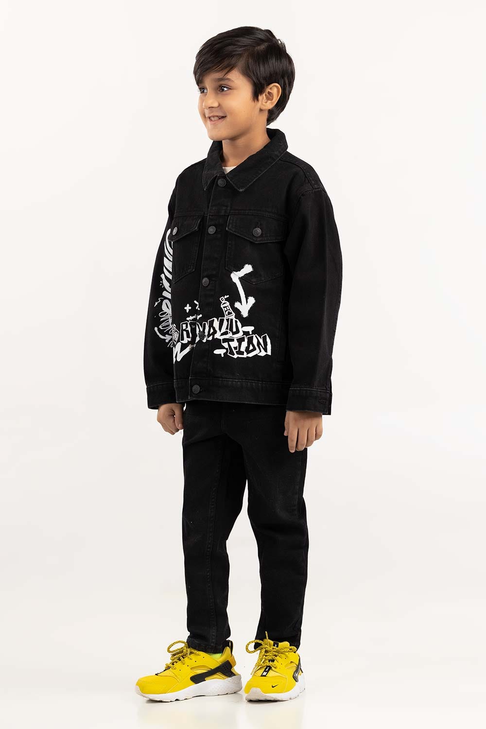 Toddler Boy Jet Black Collared Denim Jacket 224-310-046