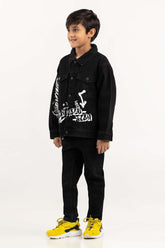 Toddler Boy Jet Black Collared Denim Jacket 224-310-046