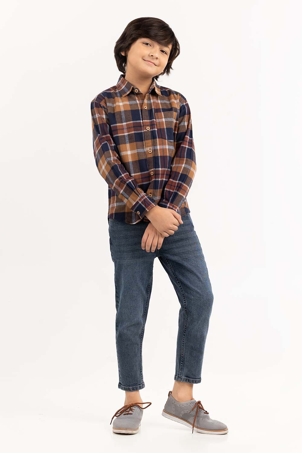 Toddler Boy Navy Brown Casual Shirt 224-317-012