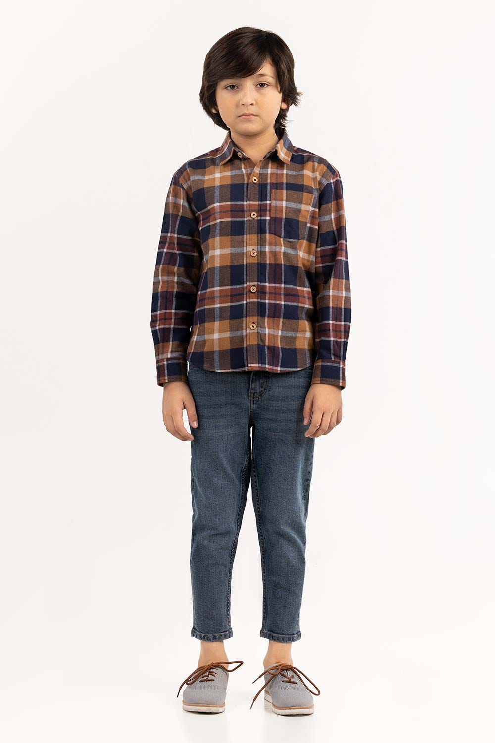 Toddler Boy Navy Brown Casual Shirt 224-317-012