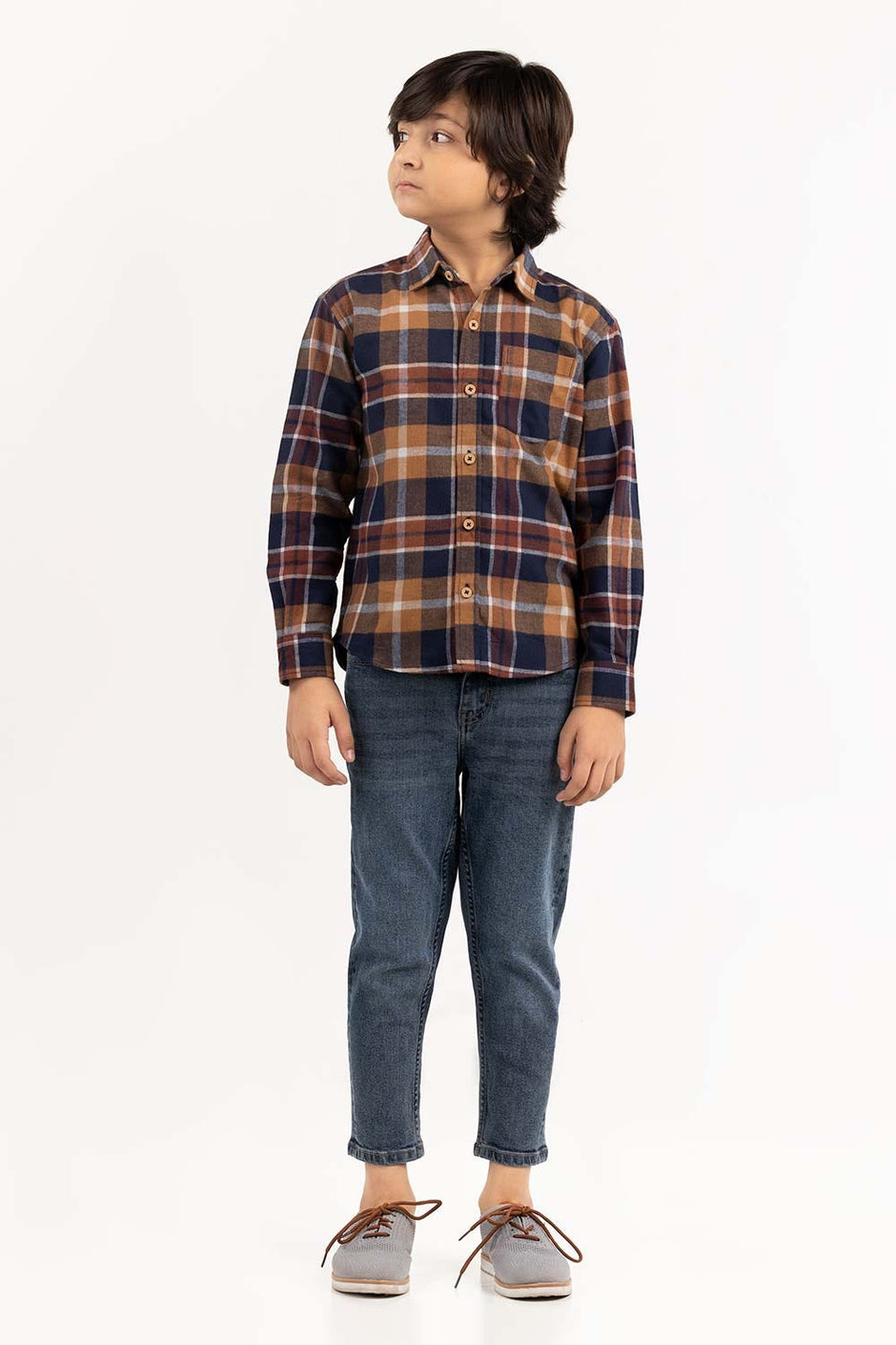 Toddler Boy Navy Brown Casual Shirt 224-317-012