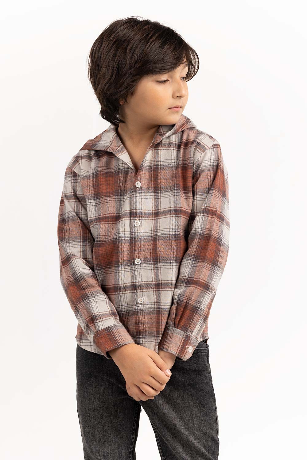 Toddler Boy Rust And Beige Casual Shirt 224-317-007