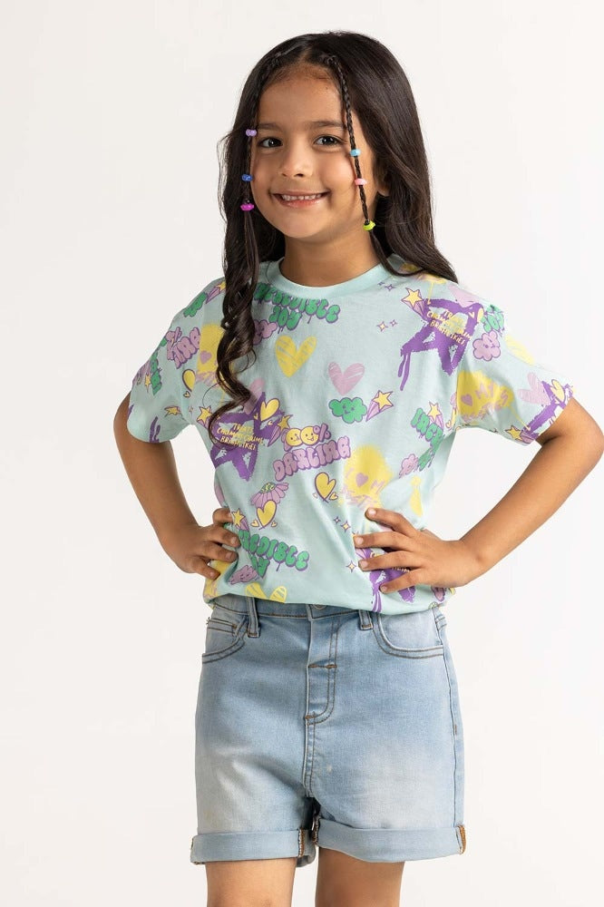 Toddler Girl Aqua Printed Tee TG-TS-SS24-020