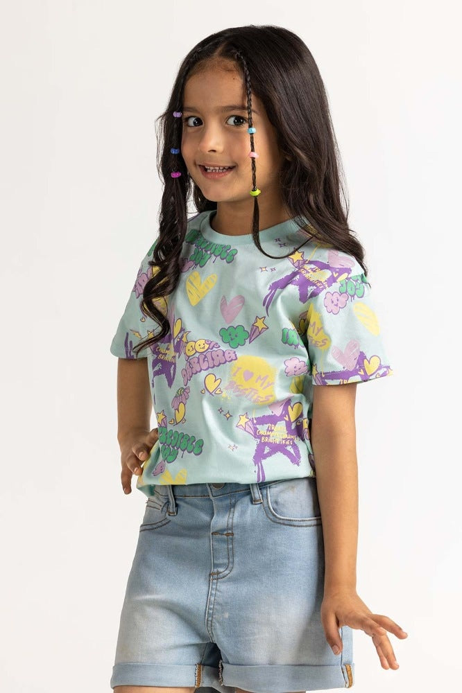 Toddler Girl Aqua Printed Tee TG-TS-SS24-020