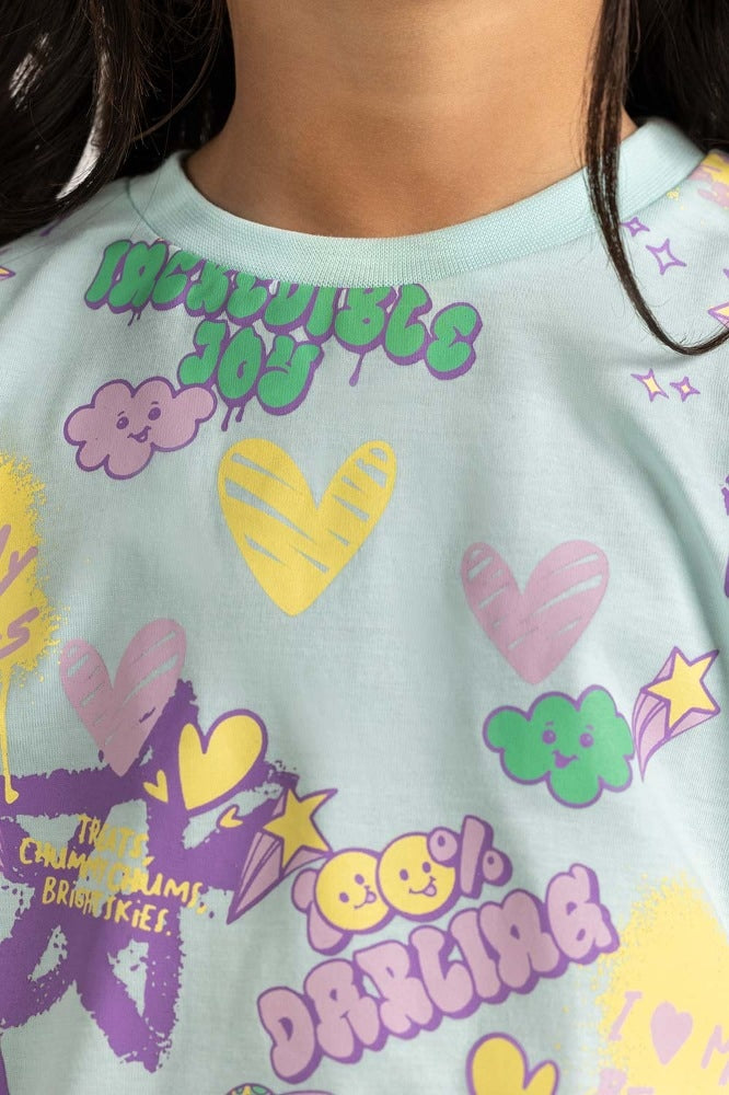 Toddler Girl Aqua Printed Tee TG-TS-SS24-020