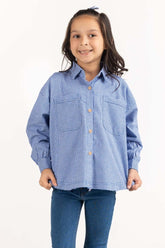 Toddler Girl Blue and White Checkered Casual Shirt 224-617-007