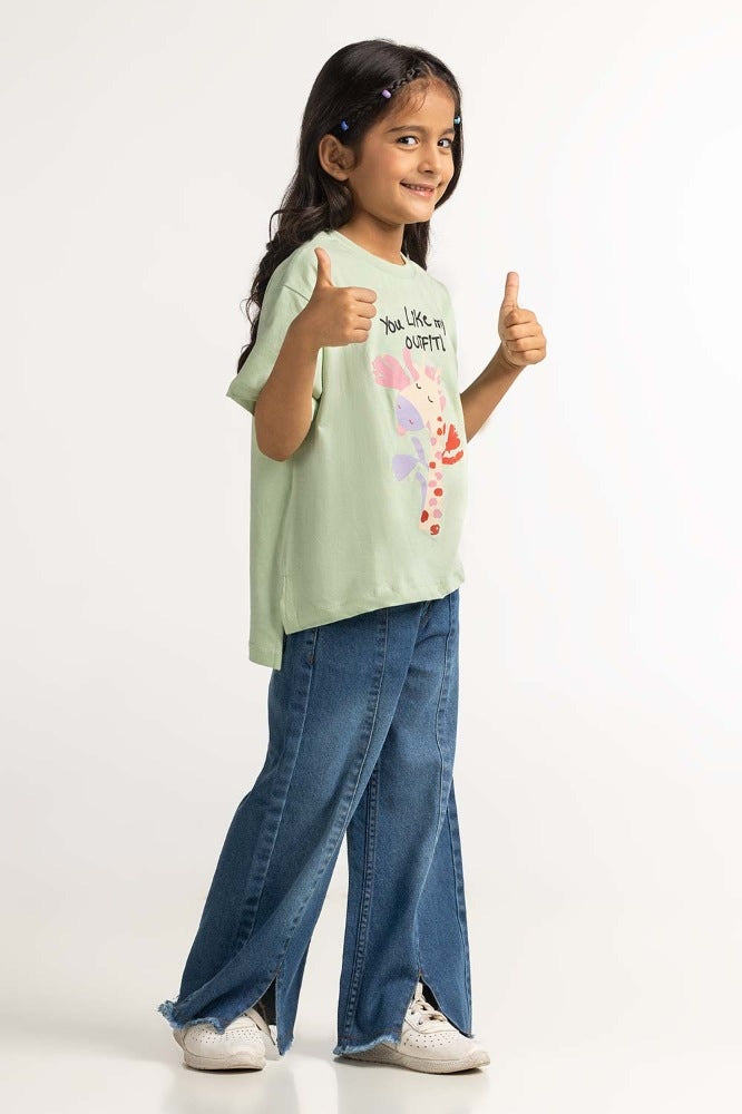 Toddler Girl Green Printed Tee TG-TS-SS24-005
