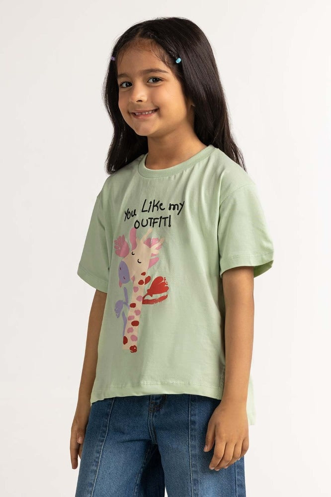 Toddler Girl Green Printed Tee TG-TS-SS24-005