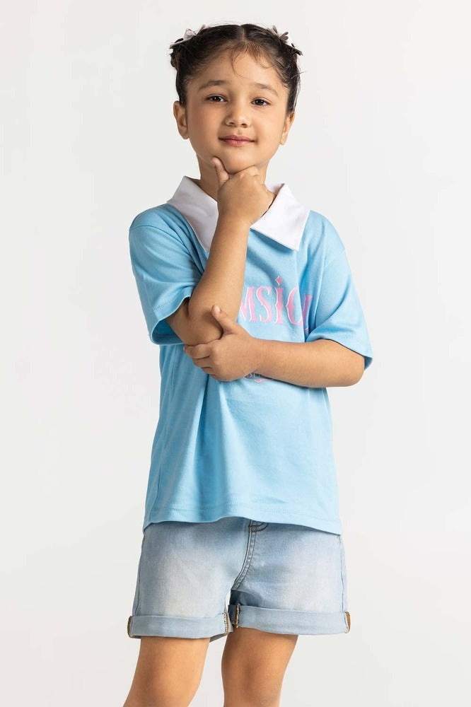 Toddler Girl Light Bllue Printed Tee TG-TS-SS24-028