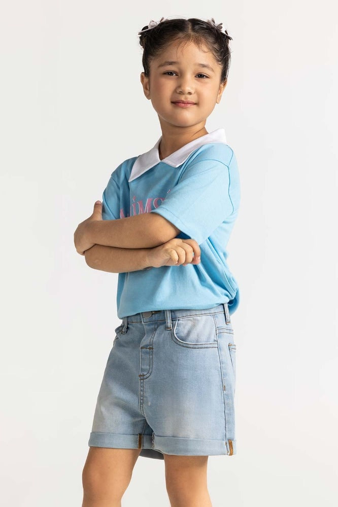 Toddler Girl Light Bllue Printed Tee TG-TS-SS24-028