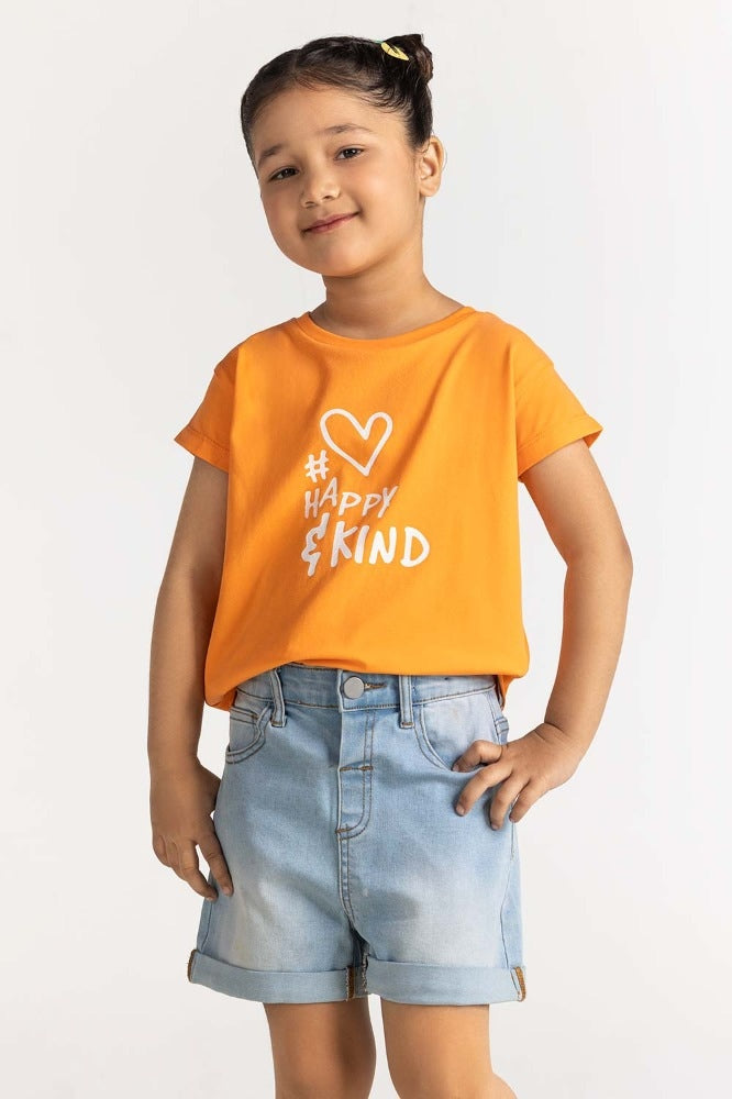 Toddler Girl Orange Printed Tee TG-TS-SS24-027