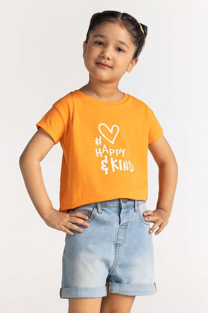 Toddler Girl Orange Printed Tee TG-TS-SS24-027