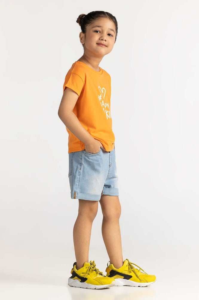 Toddler Girl Orange Printed Tee TG-TS-SS24-027