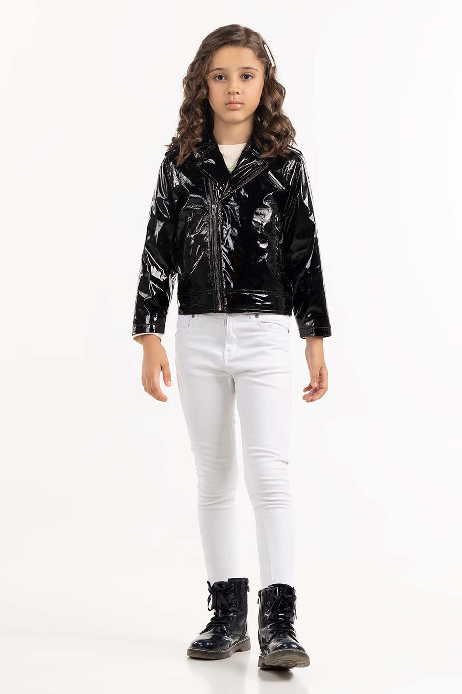 Toddler Girl Shiny Black Jacket 224-410-005