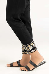 Black Raw Silk Embroidered Trousers TR-22-125
