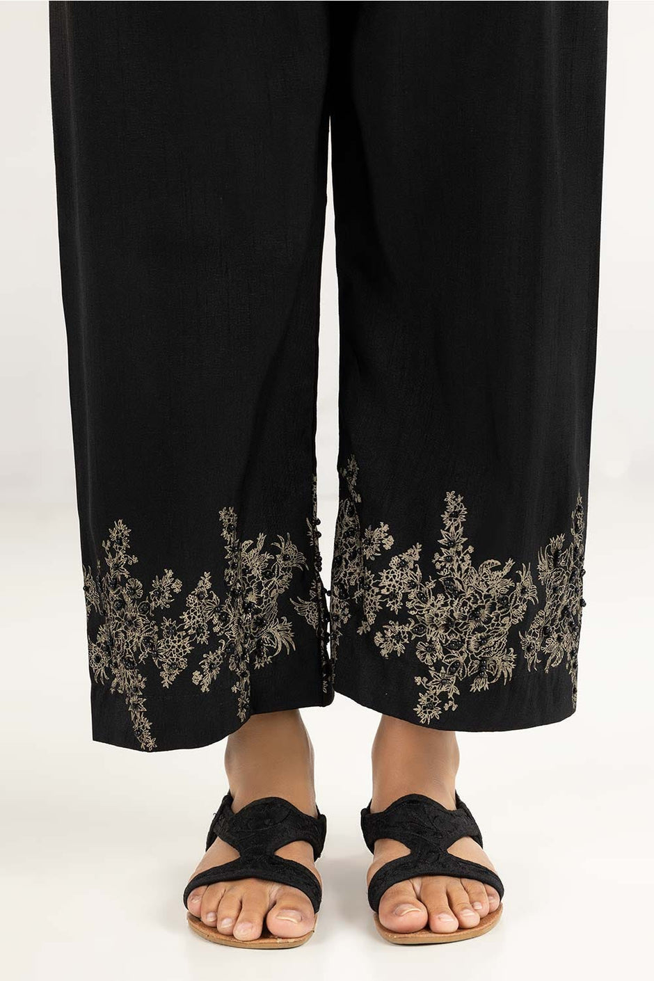 Black Raw Silk Screen Printed Trousers