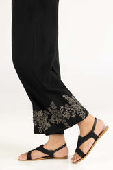Black Raw Silk Screen Printed Trousers TR-22-128