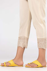 Beige Embroidered Cambric Trousers TR-22-12