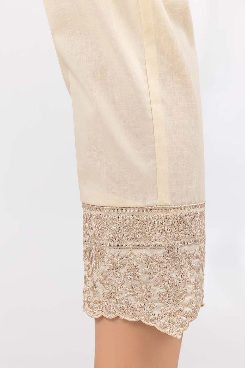 Beige Embroidered Cambric Trousers