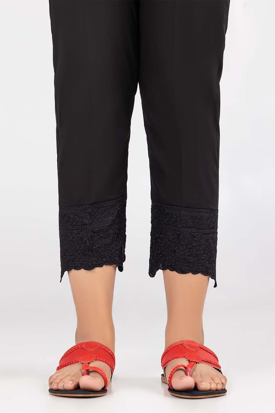 Black Embroidered Cambric Trousers
