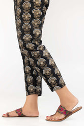 Black Raw Silk Screen Printed Trousers TR-22-130