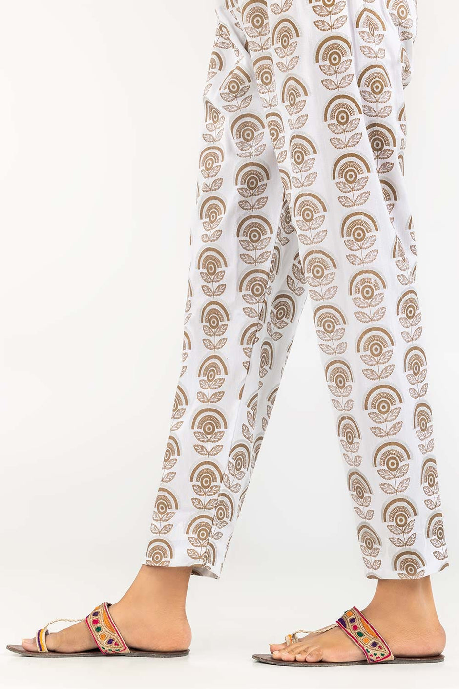 Off White Raw Silk Screen Printed Trousers