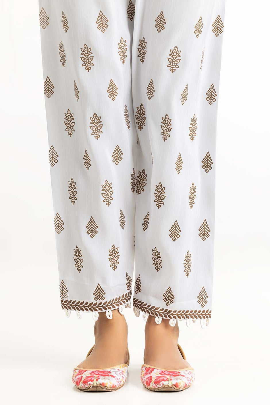 Off White Raw Silk Screen Printed Trousers