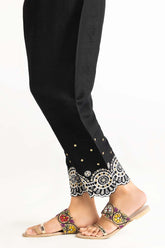 Black Raw Silk Embroidered Trousers TR-22-135