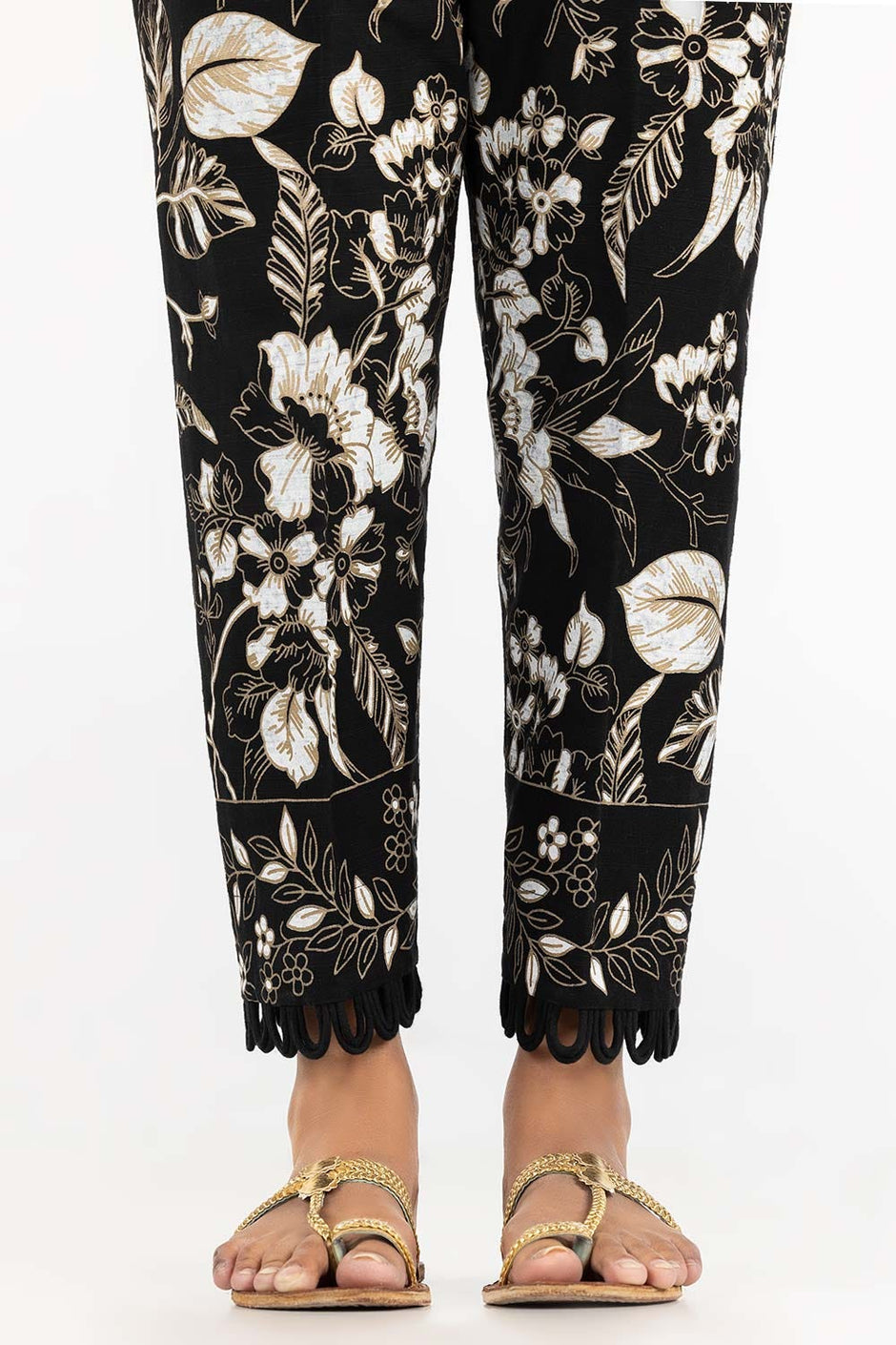 Black Khaddar Screen Printed Trousers