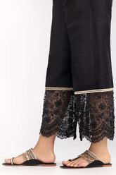 Black Raw Silk Embroidered Trousers TR-22-28