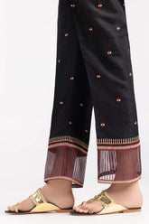 Black Embroidered Raw Silk Trousers TR-22-35