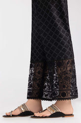 Black Embroidered Raw Silk Trousers TR-22-40