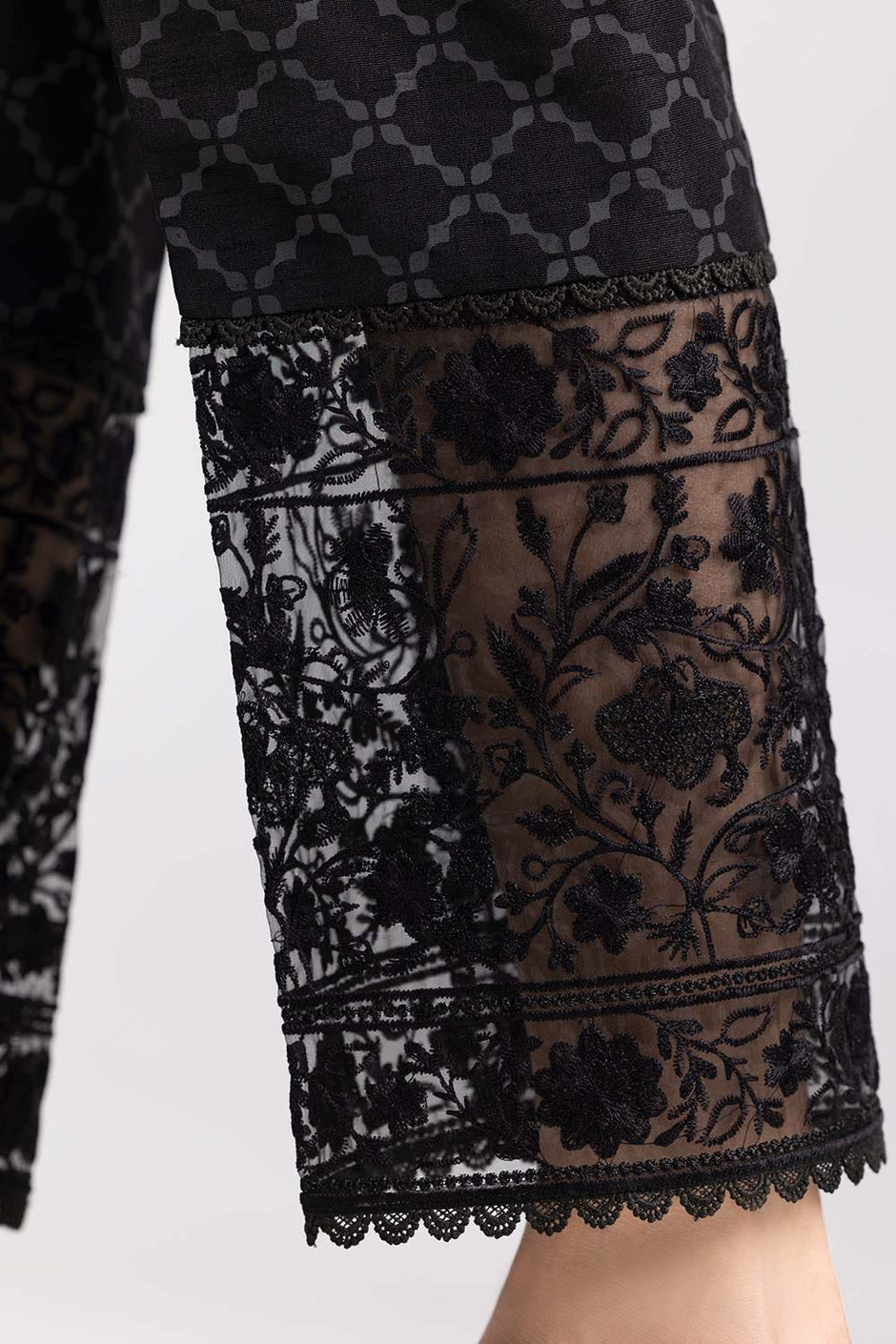 Black Embroidered Raw Silk Trousers