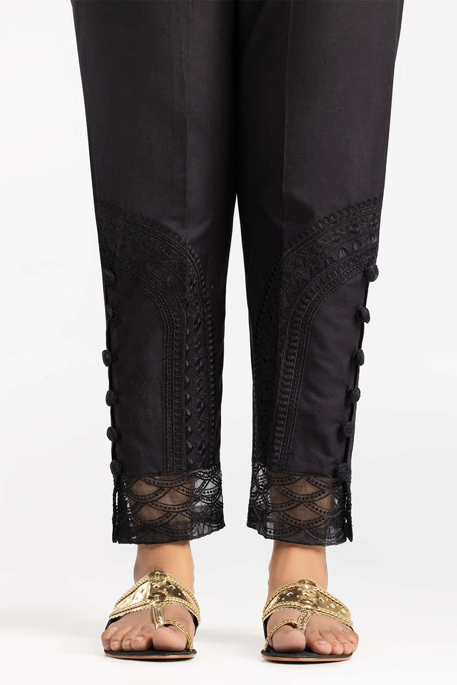 Black Cambric Embroidered Trousers
