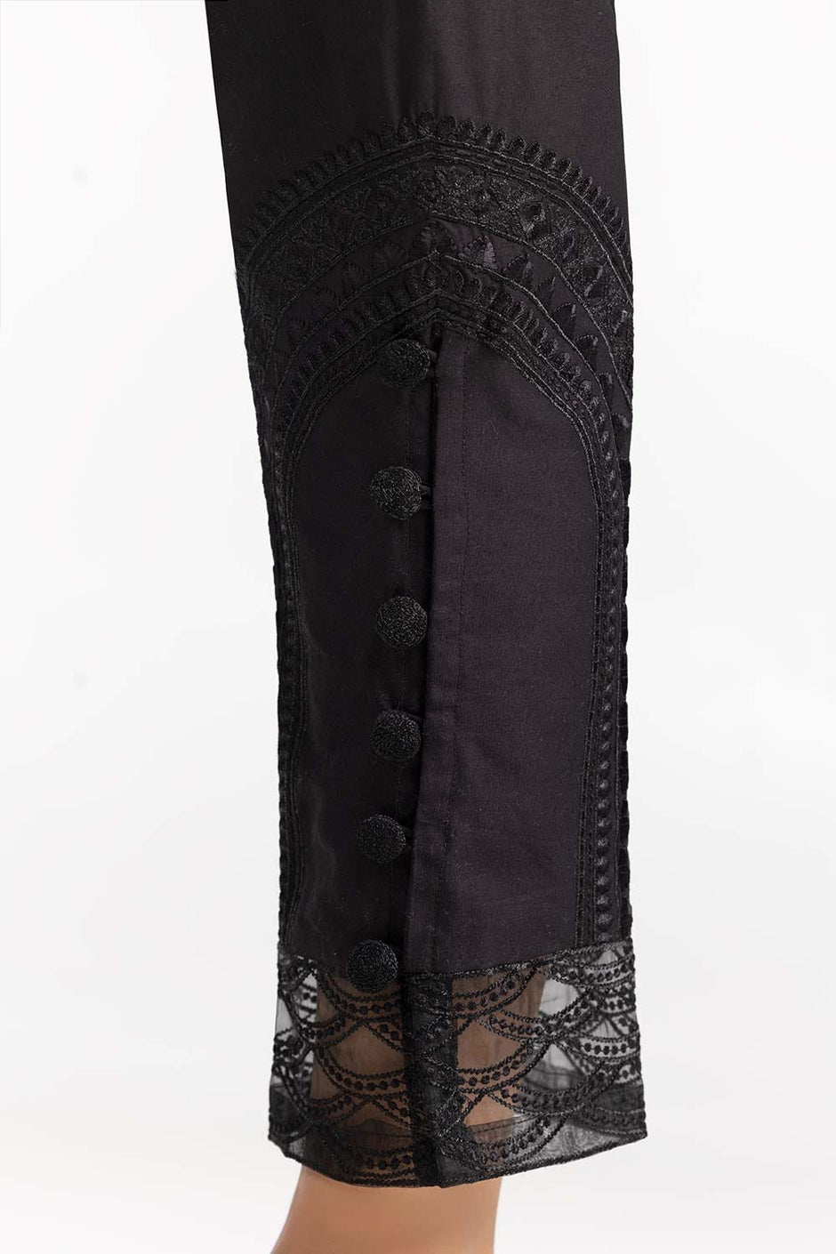 Black Cambric Embroidered Trousers