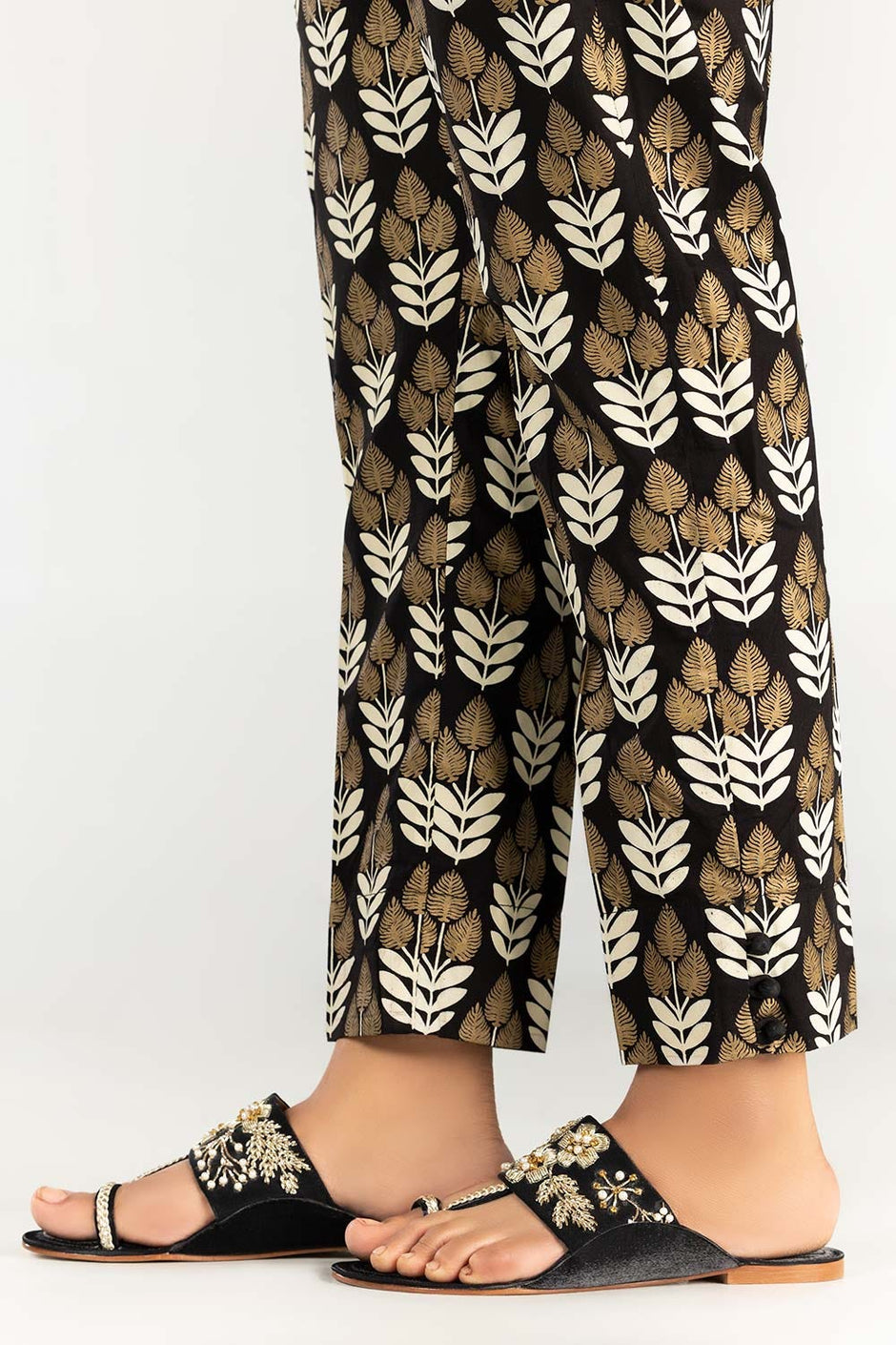Black Screen Printed Cambric Trousers