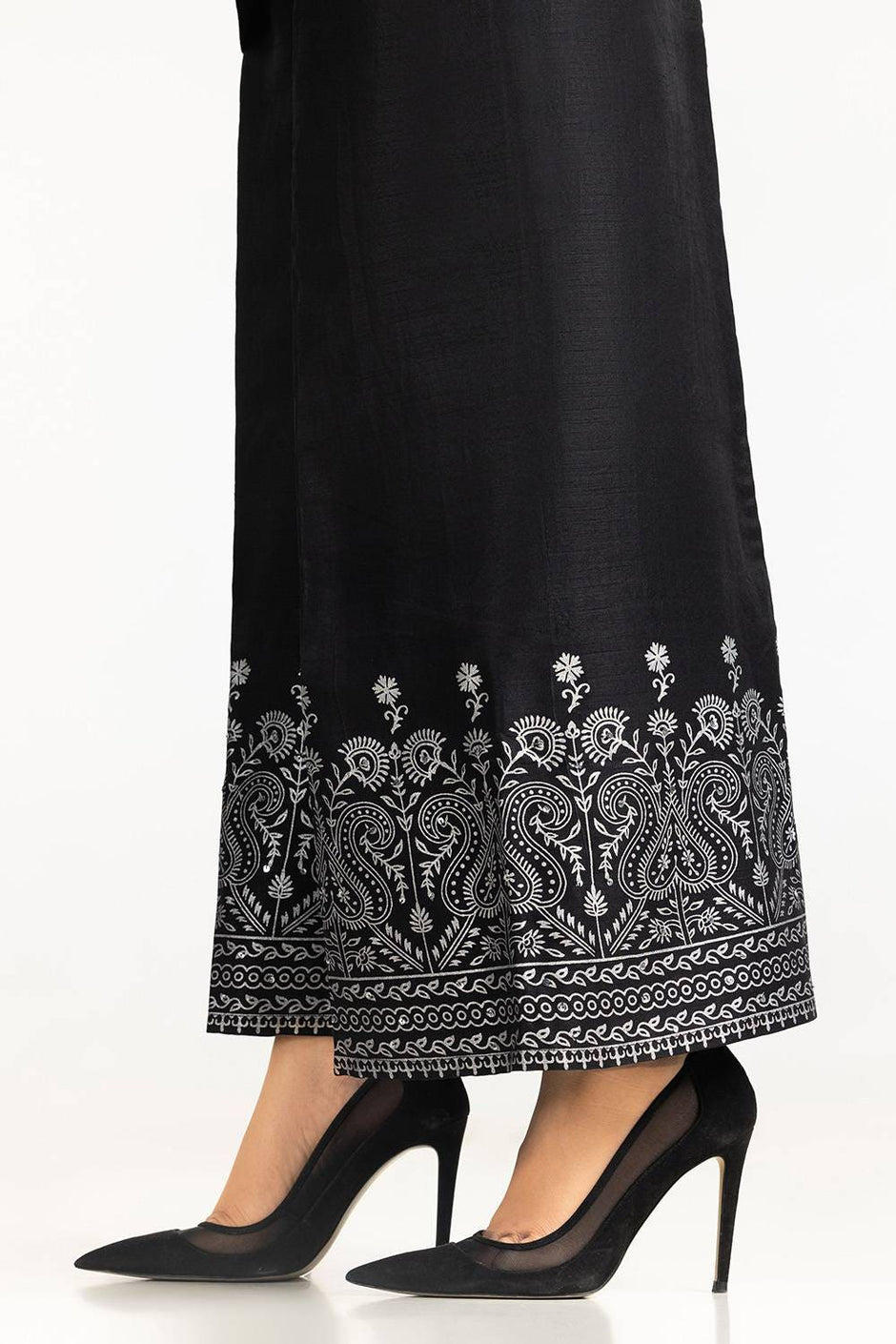 Black Rawsilk Block Printed Trouser