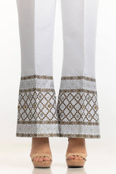 White Rawsilk Block Printed Trouser TR-24-22