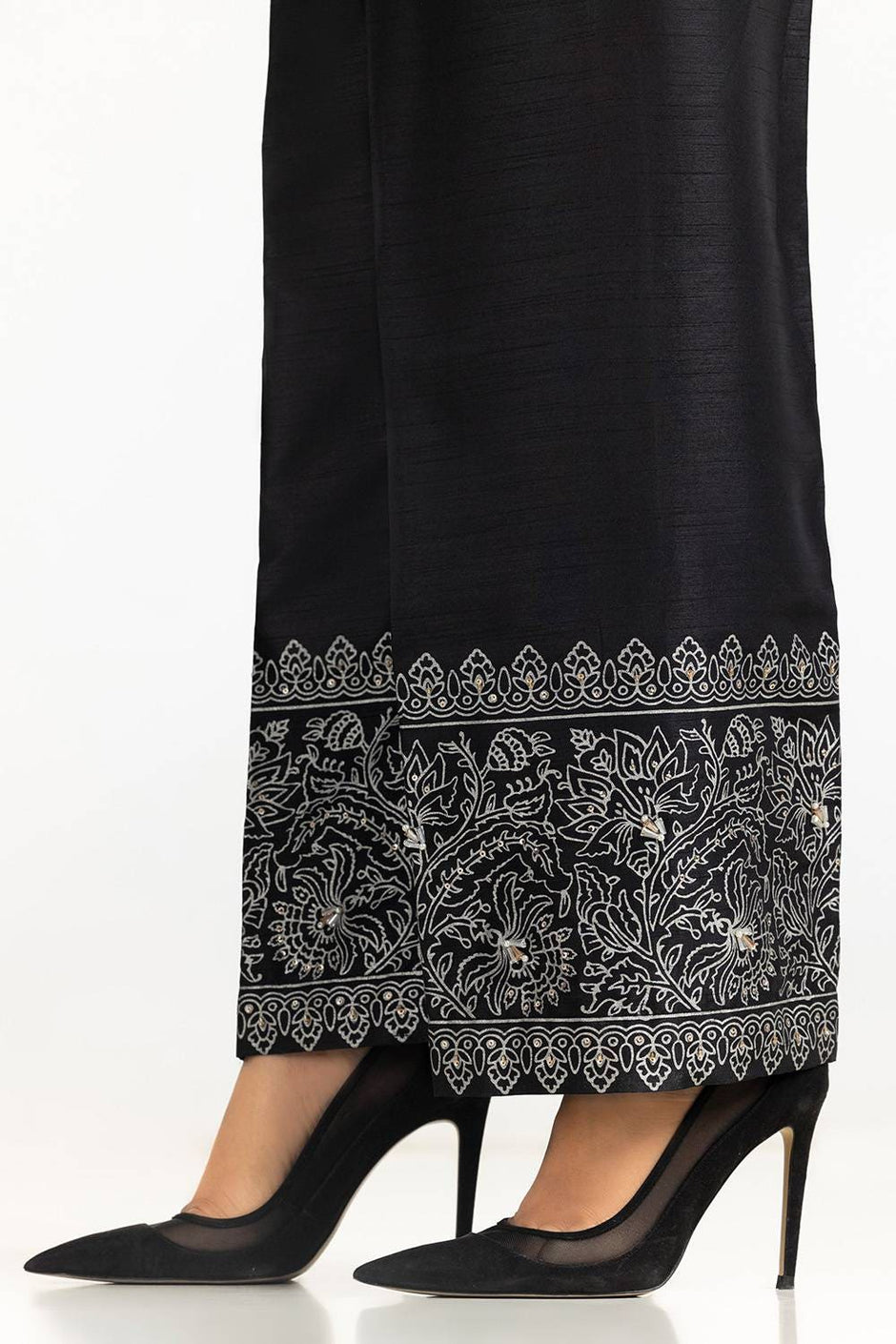 Black Rawsilk Block Printed Trouser