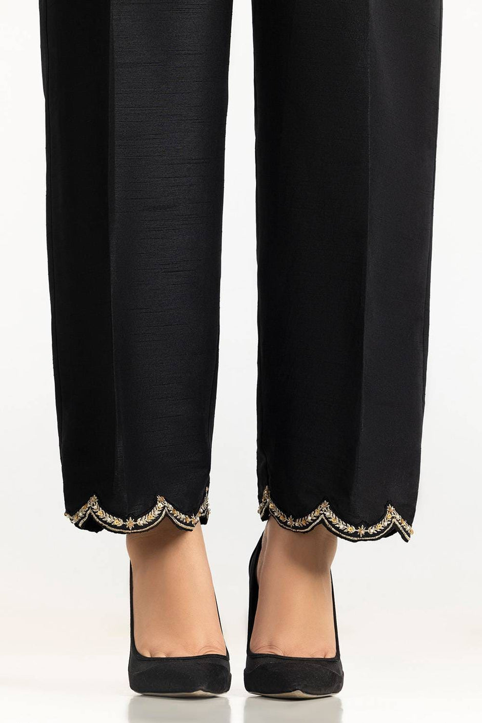 Black Rawsilk Embroidered Trouser