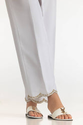 White Rawsilk Embroidered Trouser TR-24-25