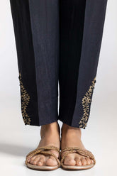 Black Dyed Embroidered Rawsilk Trouser TR-24-27