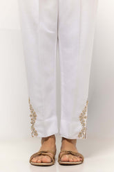 White Dyed Embroidered Rawsilk Trouser TR-24-27