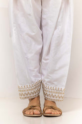 White Dyed Embroidered Rawsilk Shalwar TR-24-29