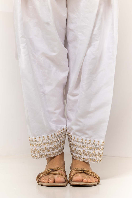 White Dyed Embroidered Rawsilk Shalwar TR-24-29